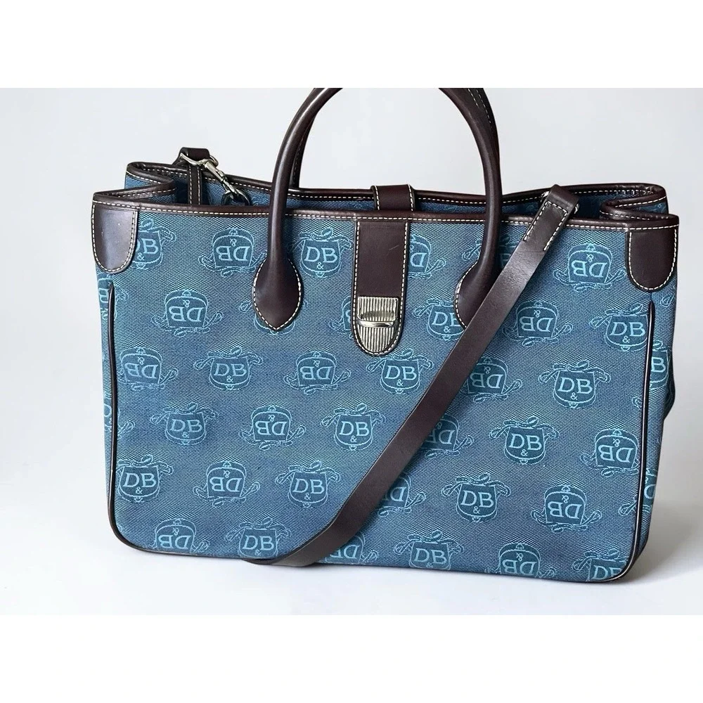 Vintage Blue Denim Monogram Dooney & Bourke Denim Satchel Bag